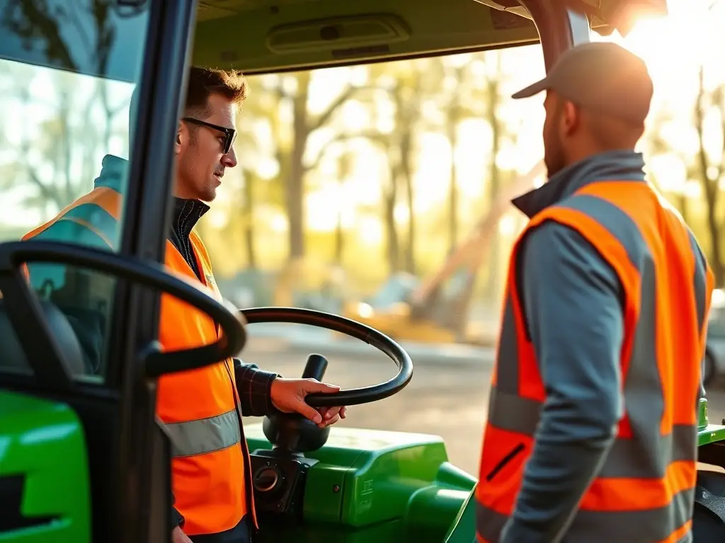 A high-resolution image depicting a technician using diagnostic equipment on a tractor in a farm setting. The image should convey precision and expertise.